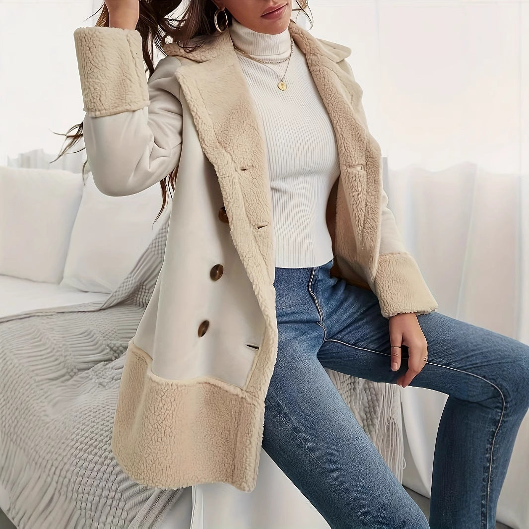Apricot lapel wool long coat
