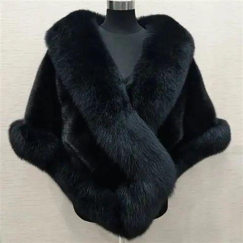 Mink fox fur cape coat dress shawl