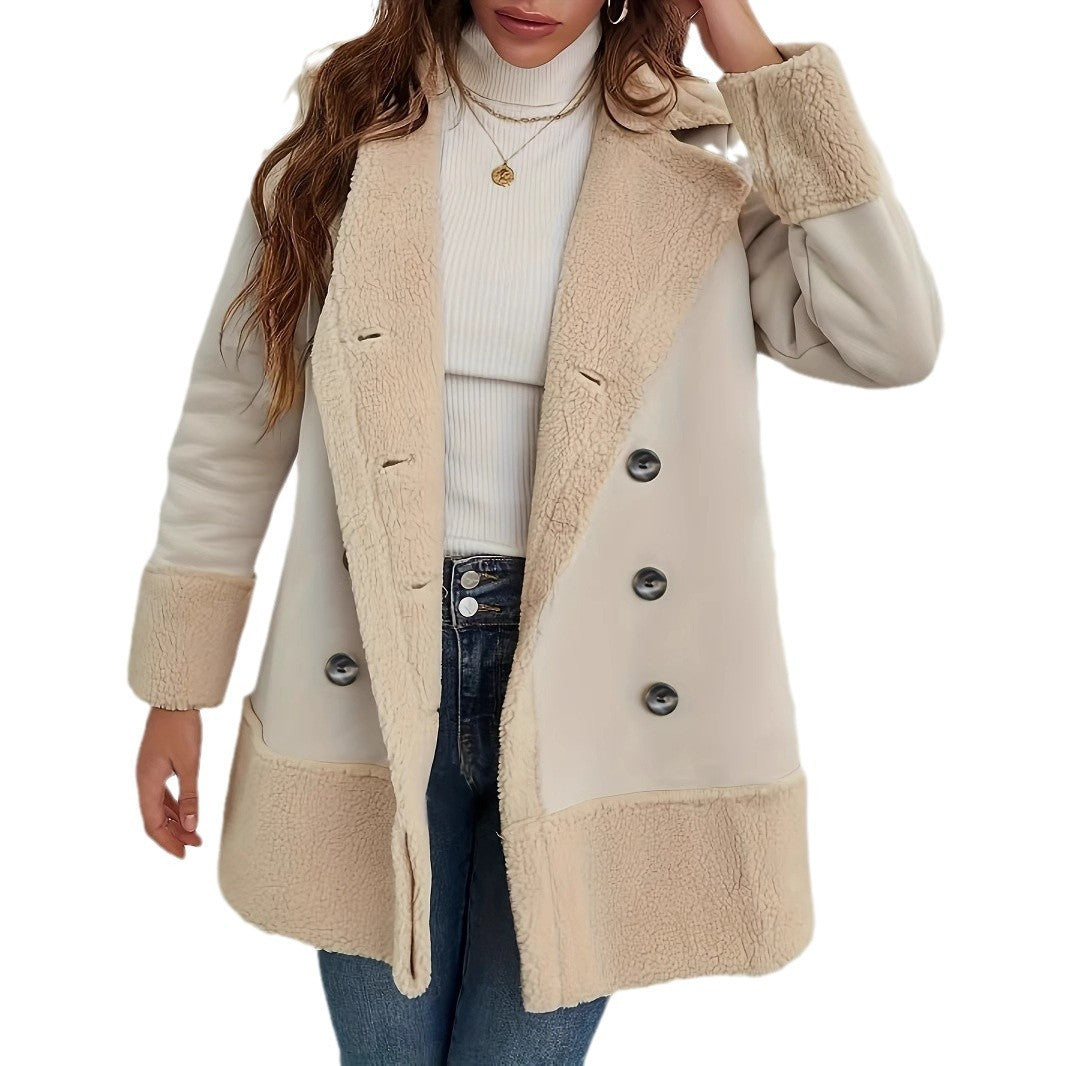 Apricot lapel wool long coat