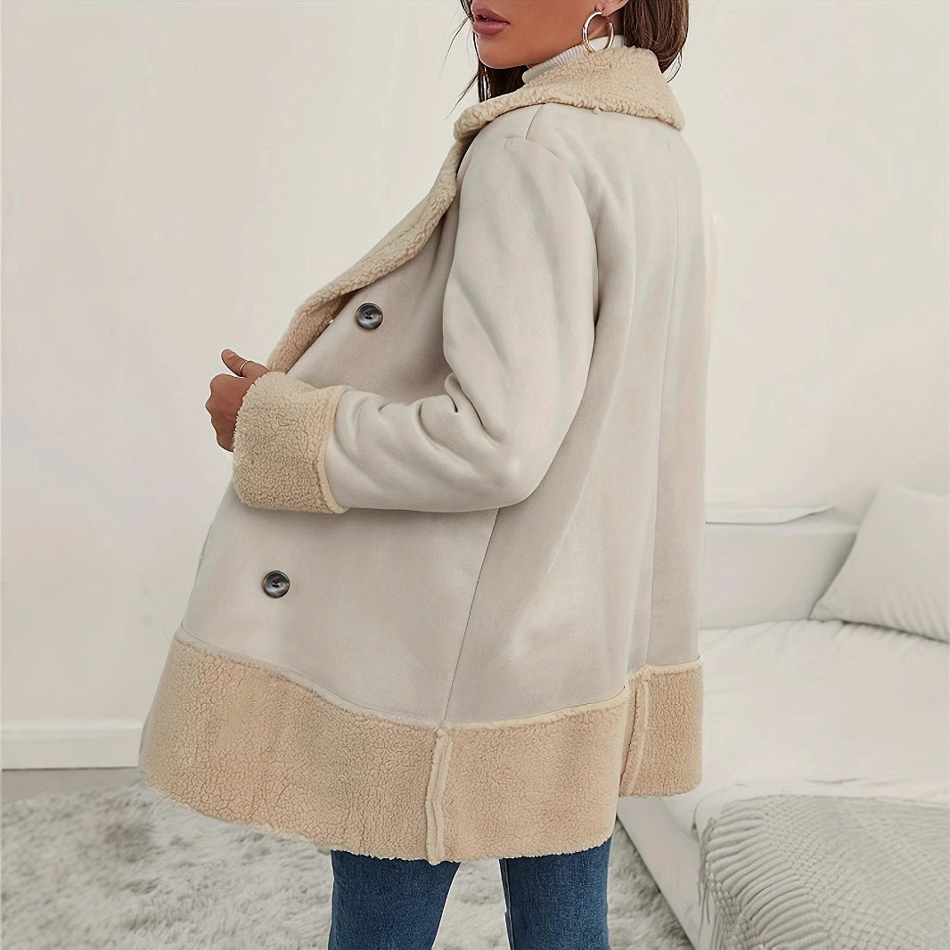 Apricot lapel wool long coat