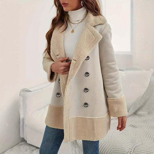 Apricot lapel wool long coat