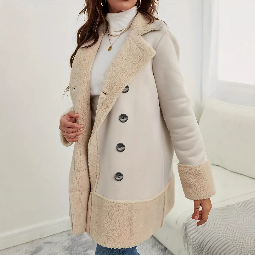 Apricot lapel wool long coat