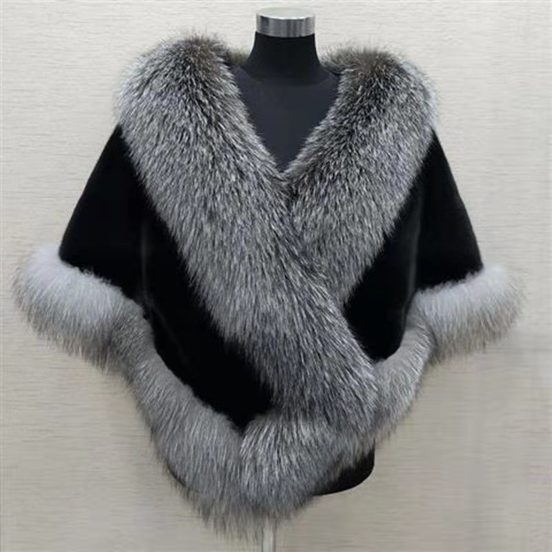 Mink fox fur cape coat dress shawl