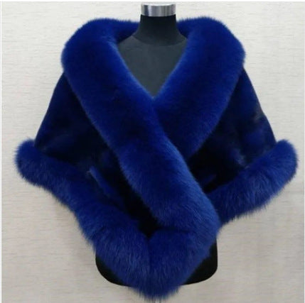 Mink fox fur cape coat dress shawl