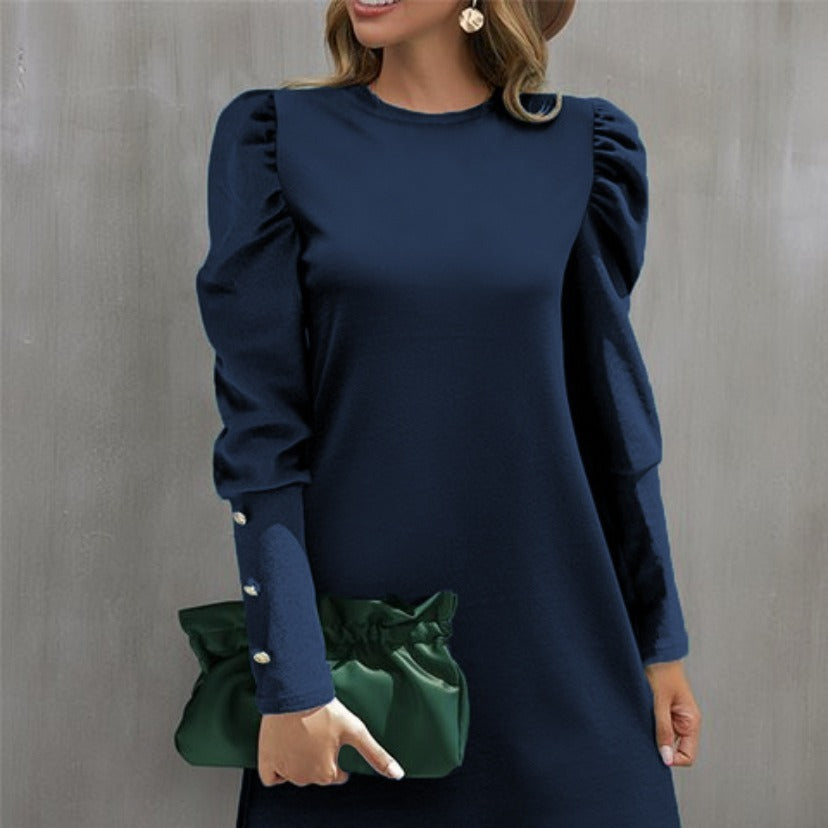 Round neck puff sleeve top