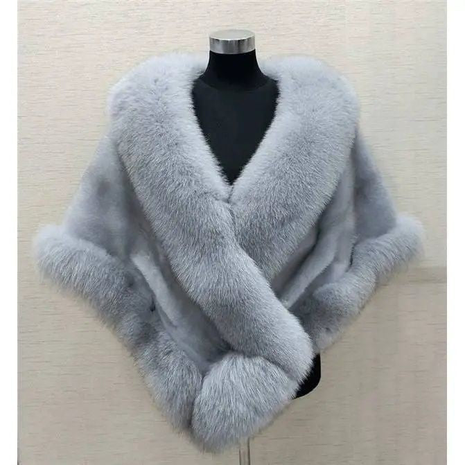 Mink fox fur cape coat dress shawl
