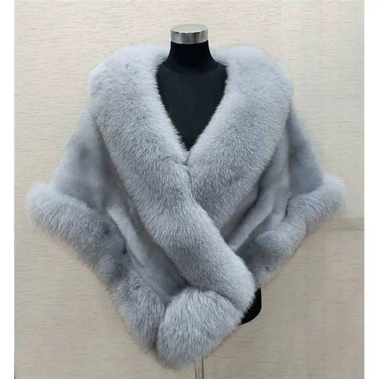 Mink fox fur cape coat dress shawl