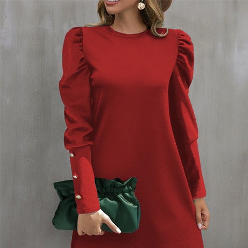 Round neck puff sleeve top