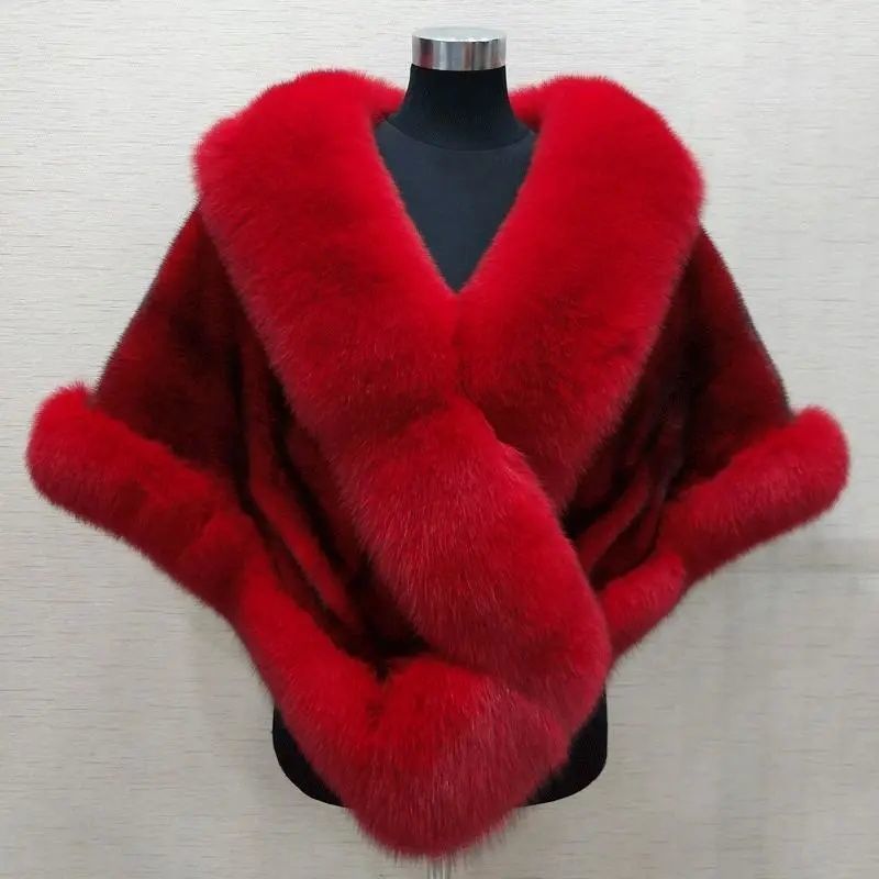Mink fox fur cape coat dress shawl