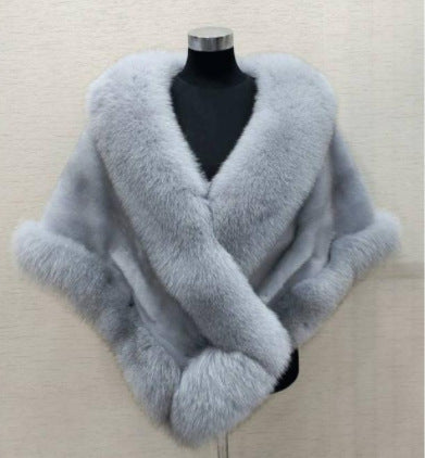 Mink fox fur cape coat dress shawl